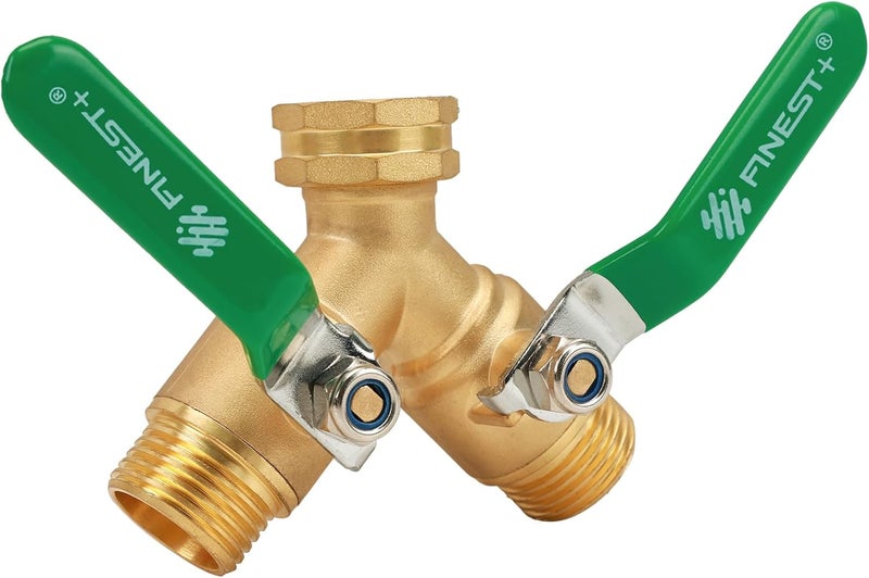 Finest Garden Hose Splitter 2 Way, Heavy Duty Brass Y Valve Garden Hose Splitter With Stainless Steel Long Handle, Full Flow Hose Splitter Connector, Y Valve 3/4 Inch GHT Thread - Image 1